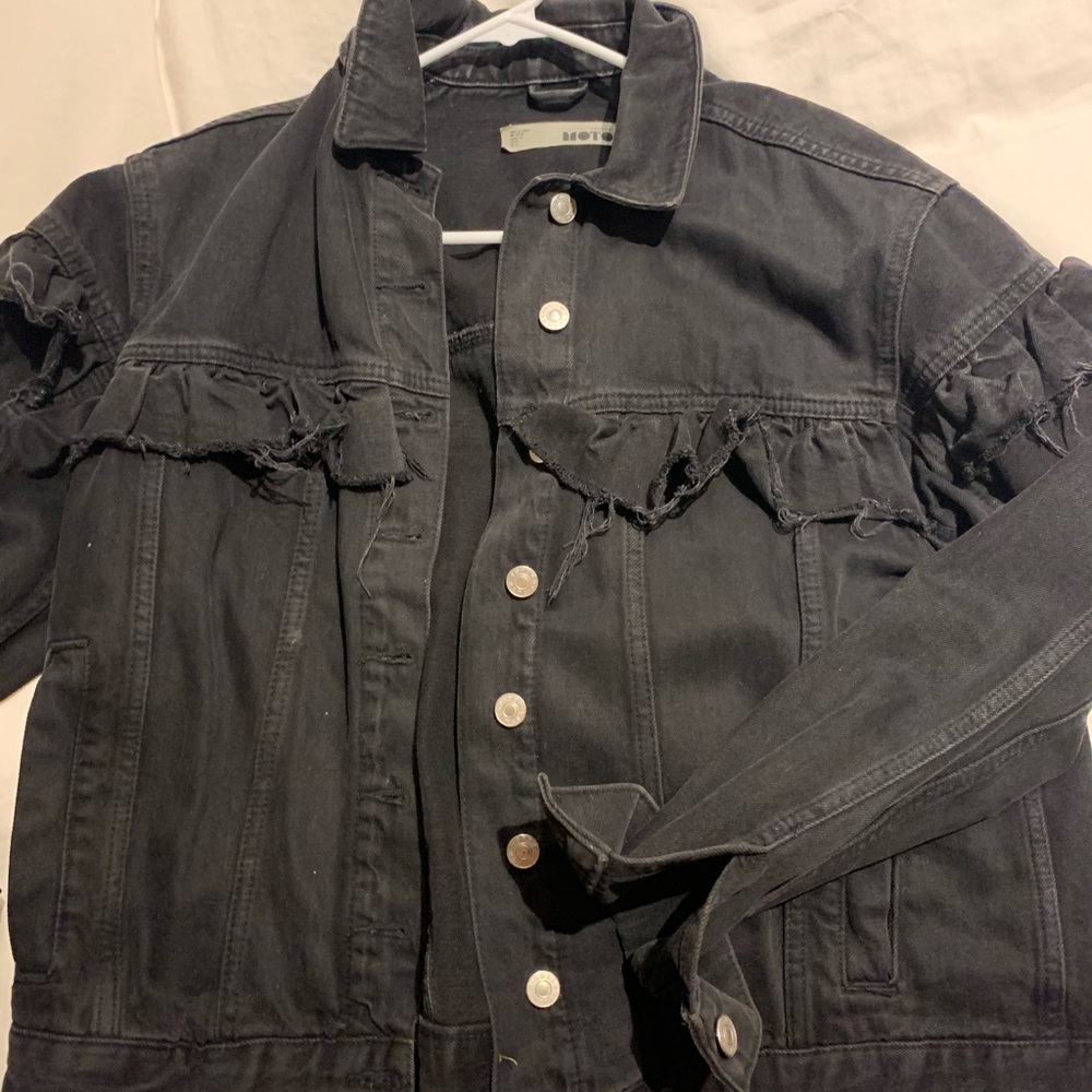 Top shop black denim jacket with ruffle detailing